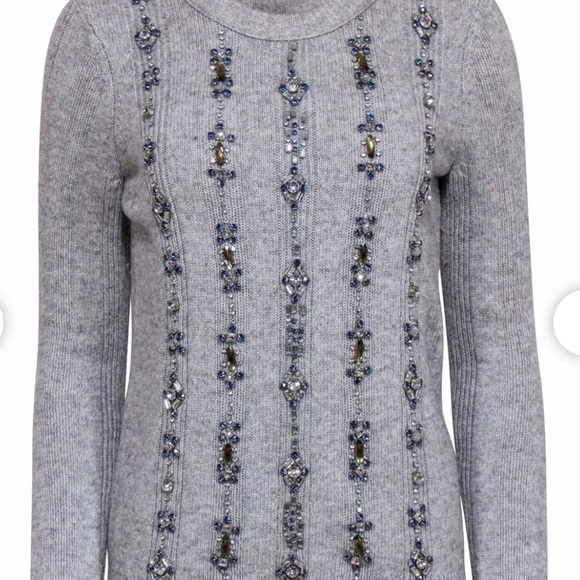 Tory Burch - Grey Knit Sweater w/ Rhinestone & Blue Gem Embellishments - Picture 5 of 15